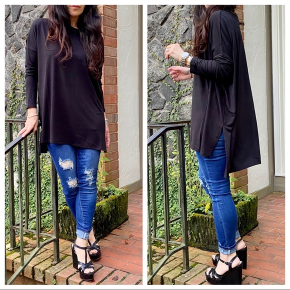 Black loose fit knit high low tunic - Picture 6 of 9
